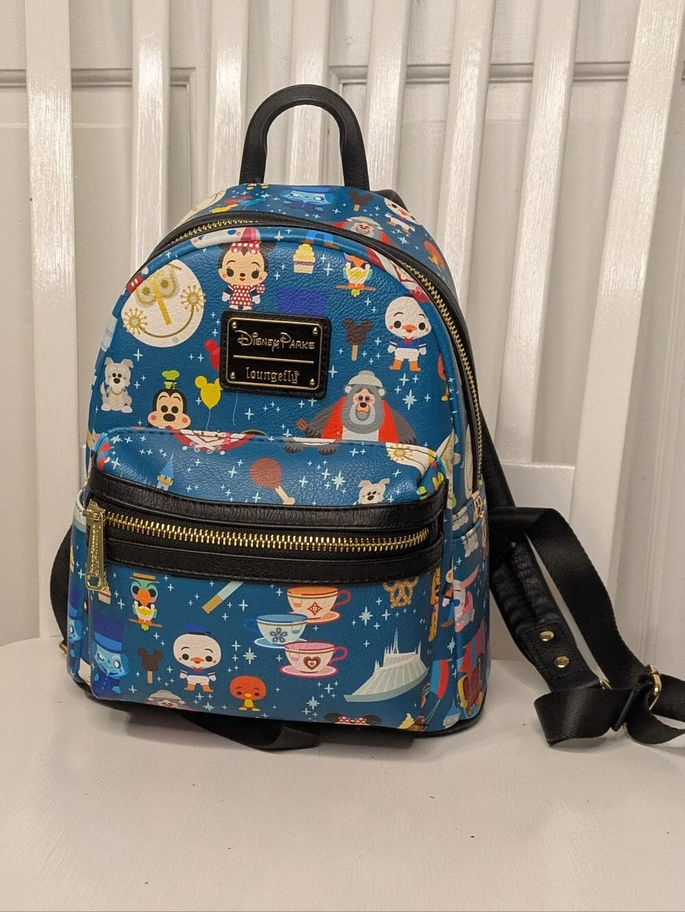 Disney Parks Loungefly Teacup Character Pattern Teal Multicolor Mini Backpack